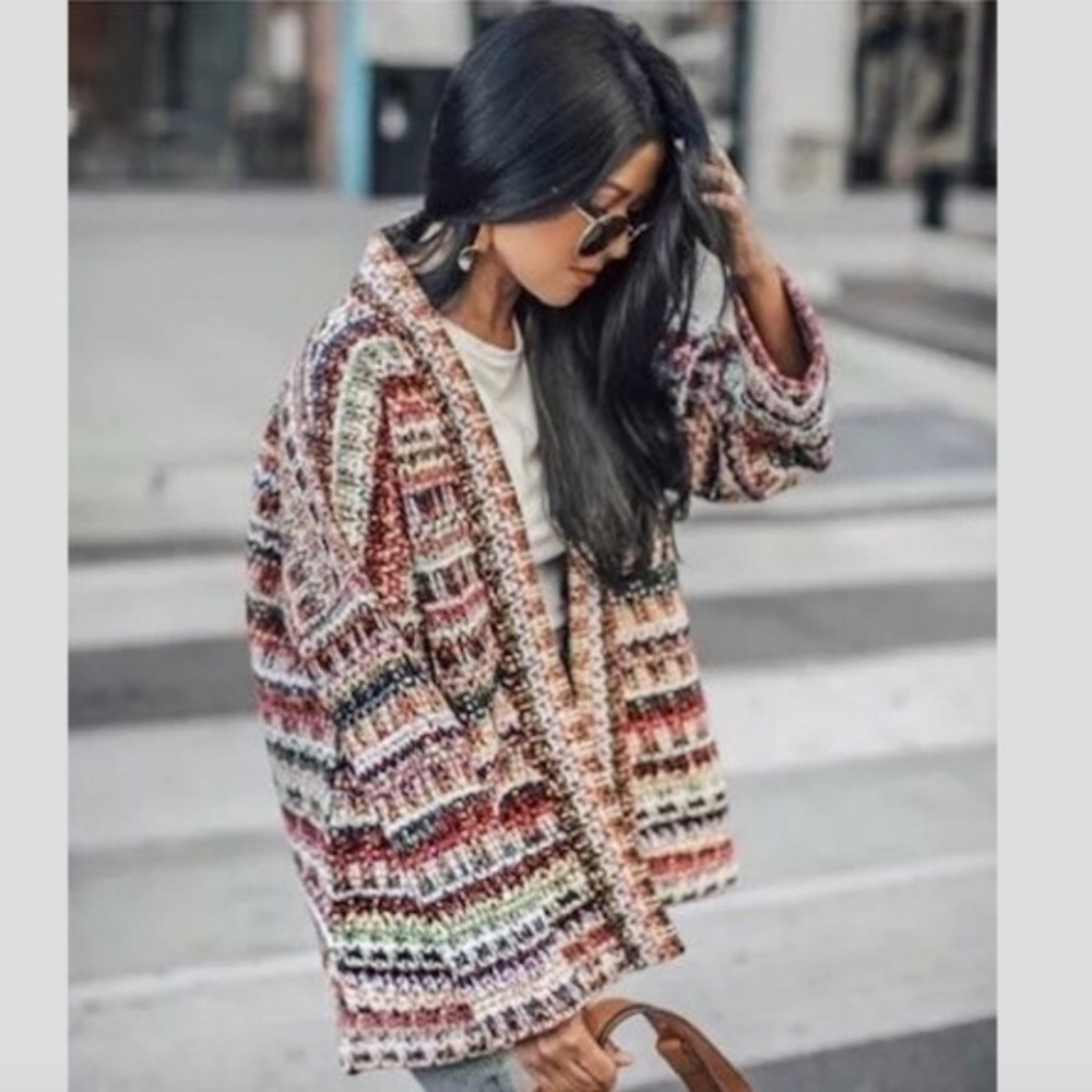 Multicolor Knit Open-Front Cardigan